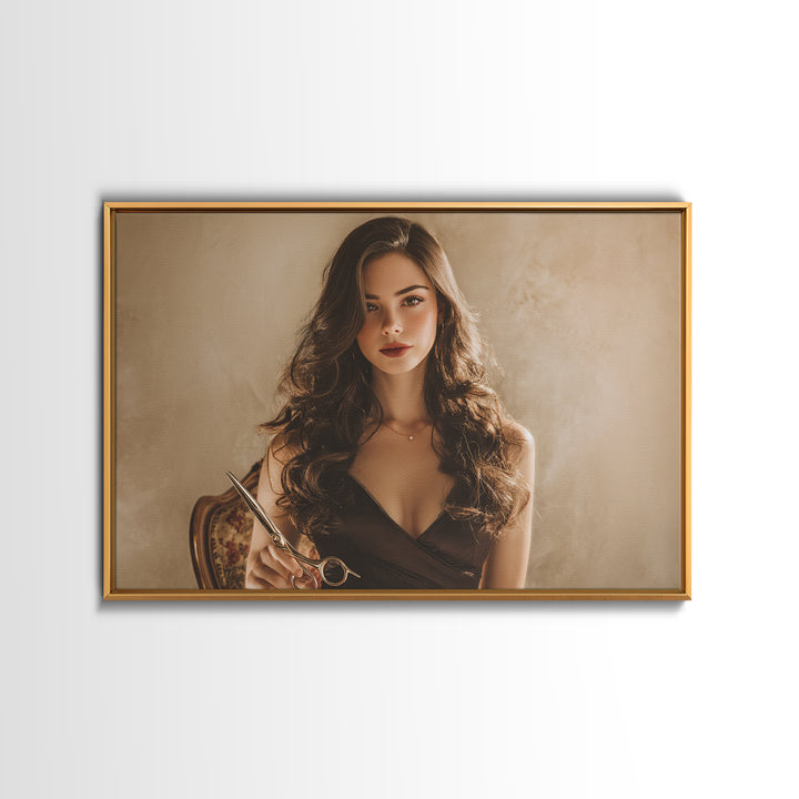 Luxury Black and Gold Beauty Emblem Canvas Print, Hair Salon Art, Living Room Decor, Oil Painting, Style, Black Owned Art, HSA-3x2-4