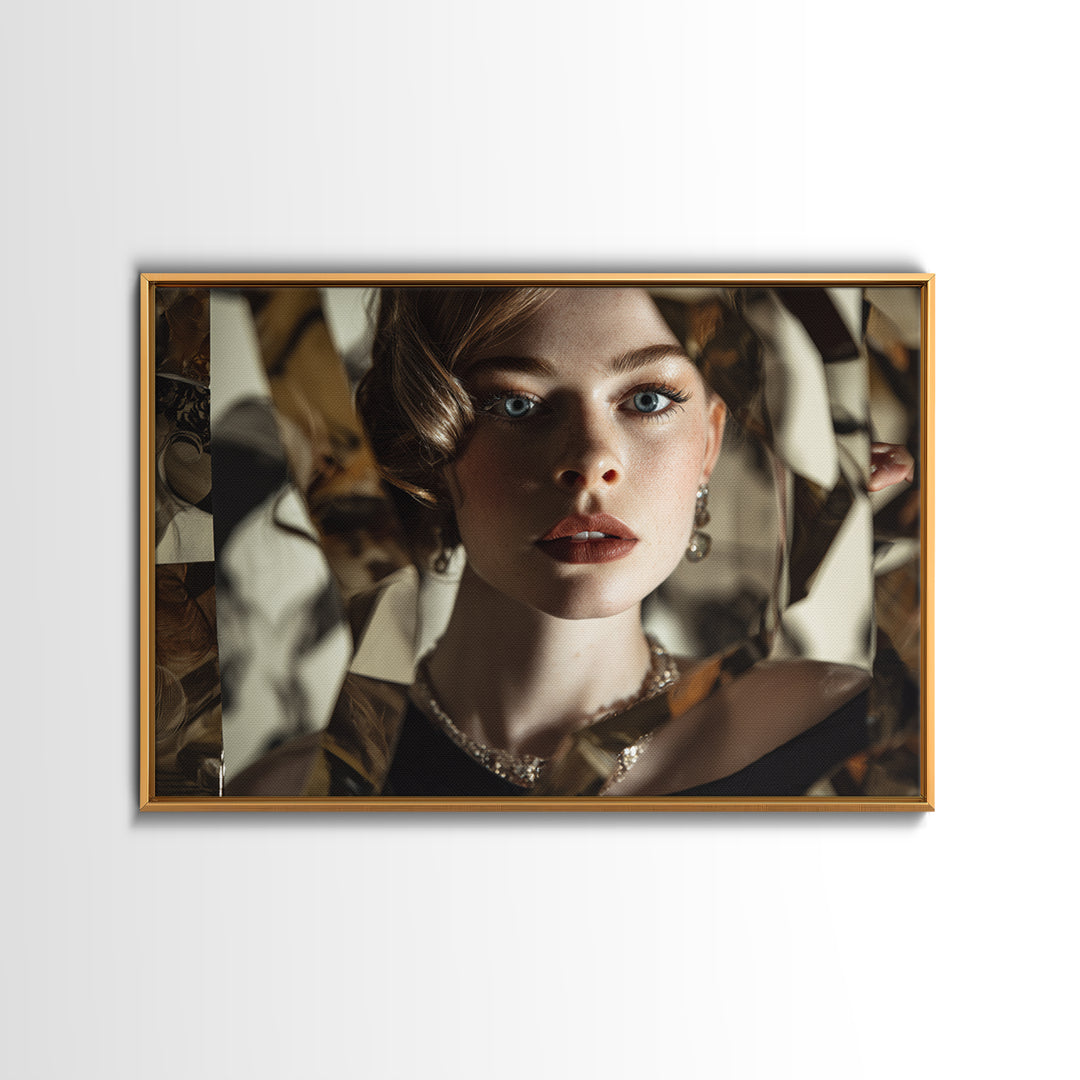 Mod 1960s Beauty Portrait Framed Canvas Print, Hair Salon Art, Room Decor, Living Room Decor, Fine Art, Style, Metal Wall Art, HSA-3x2-47