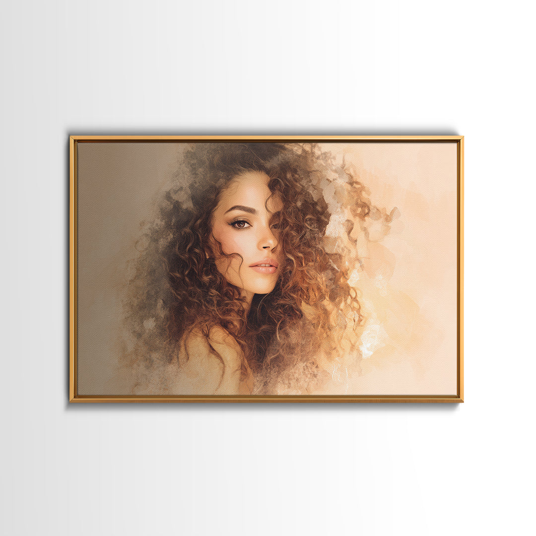 Curly Hair Portrait Canvas Print, Hair Salon Art, Textured Painting, Living Room Decor, Style, Black Art, Printable Art, HSA-3x2-67