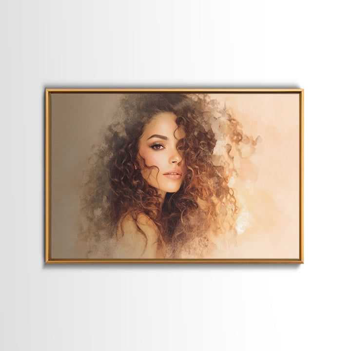 Curly Hair Portrait Canvas Print, Hair Salon Art, Textured Painting, Living Room Decor, Style, Black Art, Printable Art, HSA-3x2-67