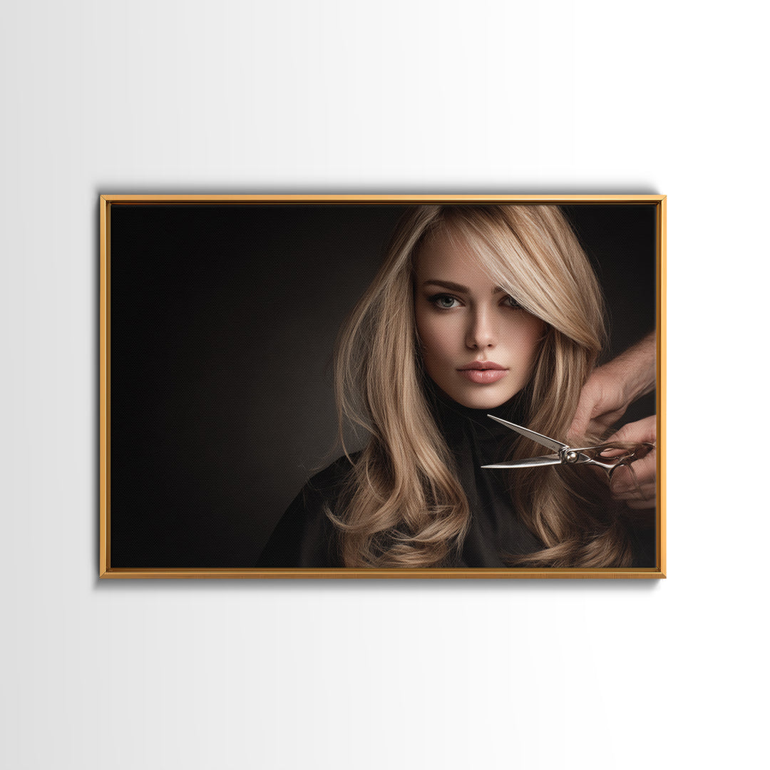 Elegant Hands Styling Hair Framed Canvas Print, Hair Salon Art, African Art, Living Room Decor, Oil Painting, Style, HSA-3x2-74