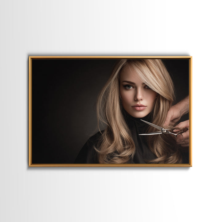 Elegant Hands Styling Hair Framed Canvas Print, Hair Salon Art, African Art, Living Room Decor, Oil Painting, Style, HSA-3x2-74