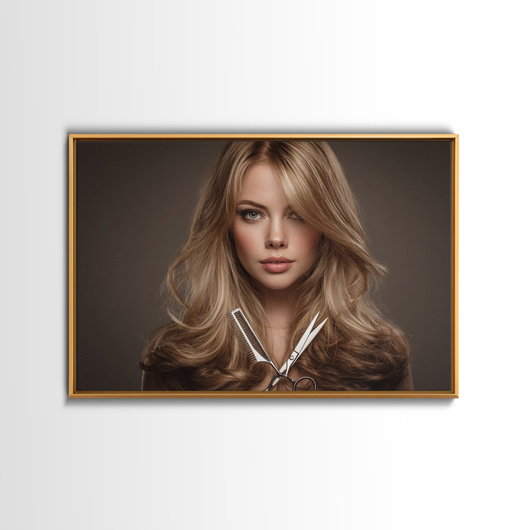 Glamour Face Portrait Canvas Print, Hair Salon Art, Statement Artwork, Living Room Decor, Fine Art, Style, Digital Prints, HSA-3x2-84