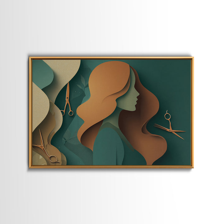 Copper Hair Silhouette Framed Canvas Print, Hair Salon Art, Digital Download Art, Living Room Decor, Fine Art, Style, HSA-3x2-86