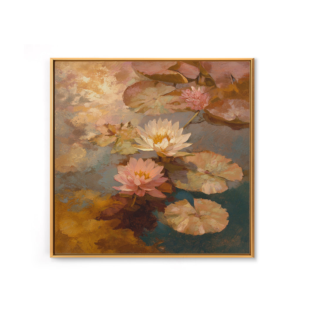 Water Lilies Floating on a Sunlit Pond Framed Canvas Print, Impressionist Art, Modern Decor, Living Room Decor, Impression, IMP-1x1-1