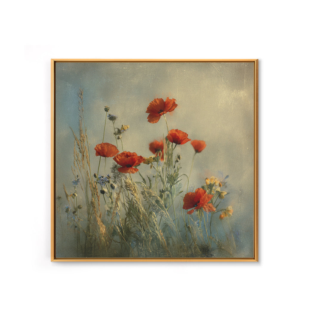Poppies Blowing Through Green Grass Framed Canvas Print, Impressionist Art, Painting, Living Room Decor, Fine Art, Impression, IMP-1x1-12
