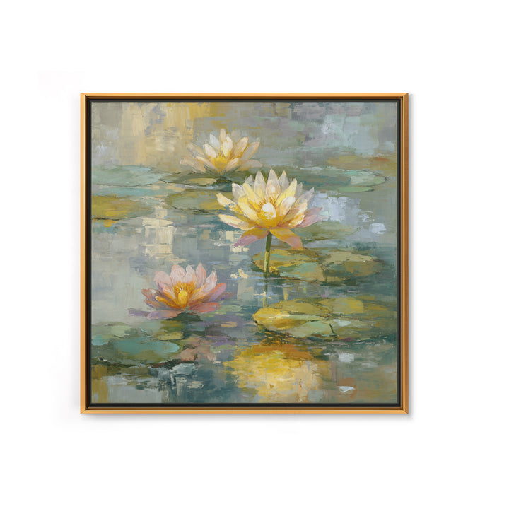 Water Lilies Floating on a Sunlit Pond Canvas Print, Impressionist Art, Room Decor, Living Room Decor, Fine Art, Impression, IMP-1x1-25