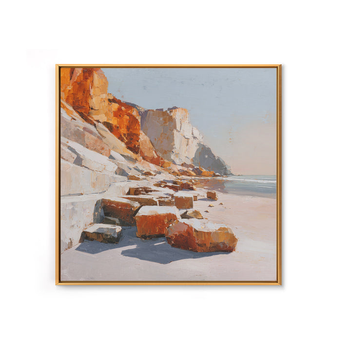 Soft Seaside Cliffs Framed Canvas Print, Impressionist Art, Textured Painting, Living Room Decor, Fine Art, Impression, IMP-1x1-29