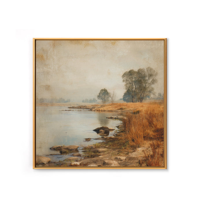 Misty Riverbank with Willow Trees Canvas Print, Impressionist Art, Coastal Wall Art, Living Room Decor, Fine Art, Impression, IMP-1x1-35