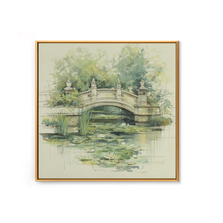 Water Garden Bridge Framed Canvas Print, Impressionist Art, Landscape Art, Living Room Decor, Fine Art, Impression, IMP-1x1-42