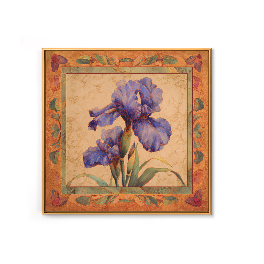 Iris Garden with Blue Violet Strokes Framed Canvas Print, Impressionist Art, Textured Wall Art, Living Room Decor, Impression, IMP-1x1-44