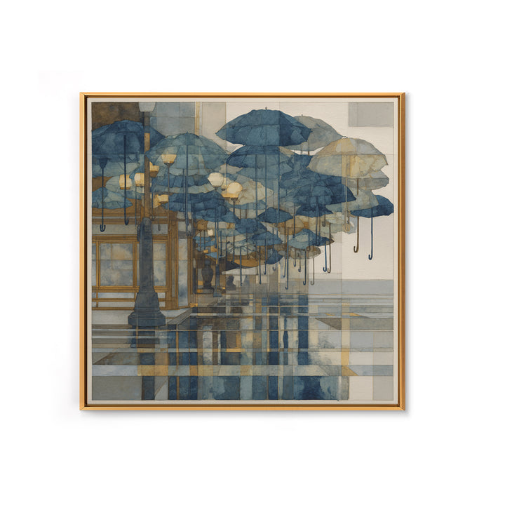 Rainy Boulevard with Umbrella Shapes Canvas Print, Impressionist Art, Luxury Decor, Living Room Decor, Abstract Art, Impression, IMP-1x1-45