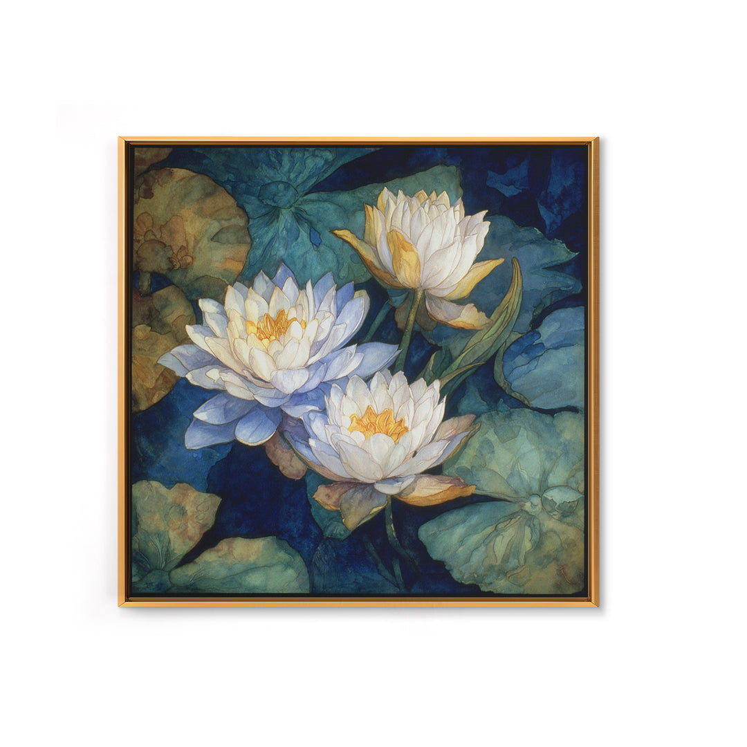 Water Lilies Floating on a Sunlit Pond Canvas Print, Impressionist Art, Room Decor, Living Room Decor, Fine Art, Impression, IMP-1x1-49