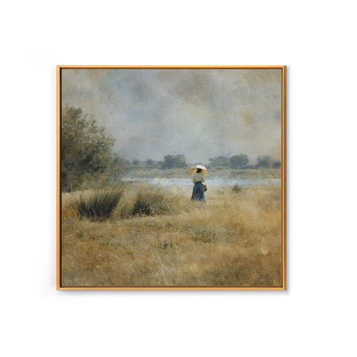 Woman with Parasol in Breezy Meadow Framed Canvas Print, Impressionist Art, Living Room Art, Living Room Decor, Oil Painting, IMP-1x1-51