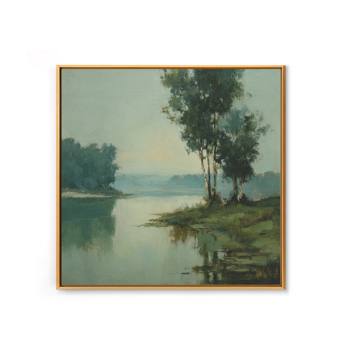 Misty Riverbank with Willow Trees Canvas Print, Impressionist Art, Gallery Decor, Living Room Decor, Fine Art, Impression, IMP-1x1-59