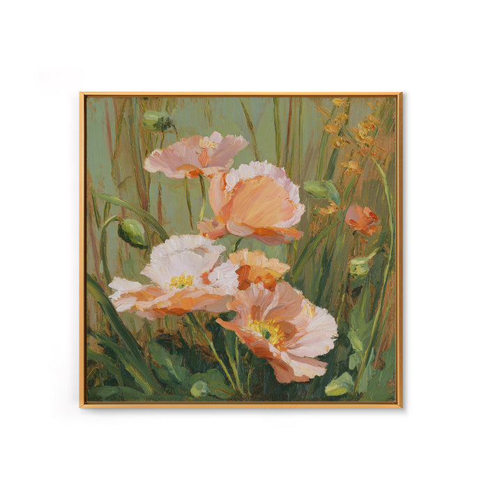 Poppies Blowing Through Green Grass Canvas Print, Impressionist Art, Abstract Painting, Living Room Decor, Fine Art, Impression, IMP-1x1-60