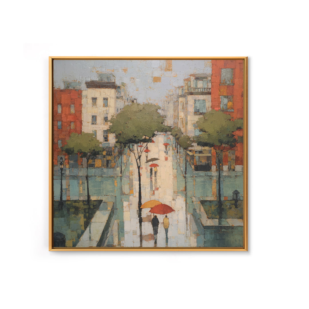 Rainy Boulevard with Umbrella Shapes Canvas Print, Impressionist Art, Luxury Decor, Living Room Decor, Abstract Art, Impression, IMP-1x1-69
