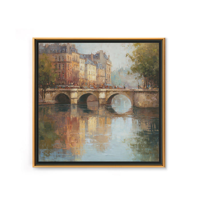 Paris Bridge Reflected Framed Canvas Print, Impressionist Art, Farmhouse Decor, Living Room Decor, Fine Art, Impression, IMP-1x1-7
