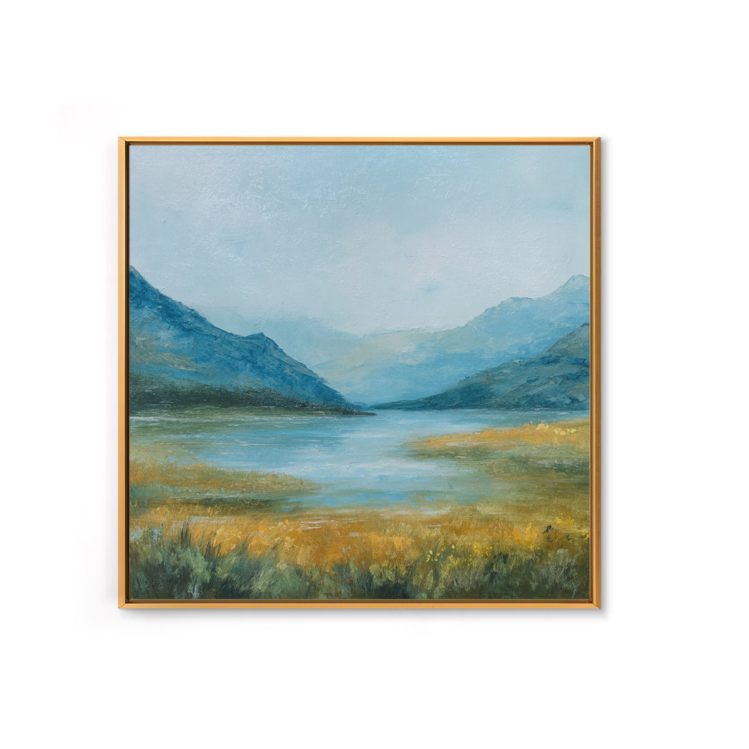 Mountain Lake with Sparkling Reflections Framed Canvas Print, Impressionist Art, Landscape Art, Living Room Decor, Impression, IMP-1x1-72