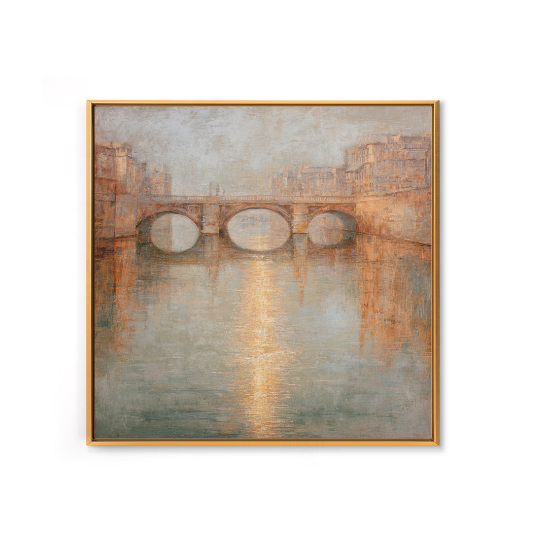 Paris Bridge Reflected Framed Canvas Print, Impressionist Art, Boho Decor, Living Room Decor, Oil Painting, Impression, IMP-1x1-79