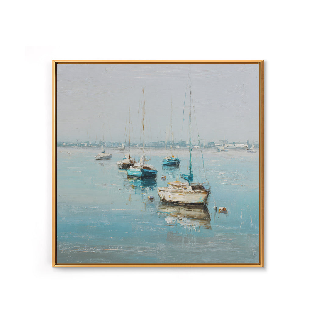 Sailboats on a Bright Sparkling Harbor Canvas Print, Impressionist Art, Painting, Living Room Decor, Fine Art, Impression, IMP-1x1-81