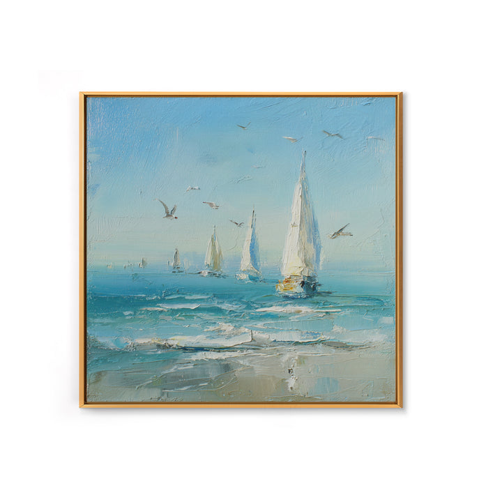 Sailboats on a Bright Sparkling Harbor Canvas Print, Impressionist Art, Statement Artwork, Living Room Decor, Impression, IMP-1x1-9