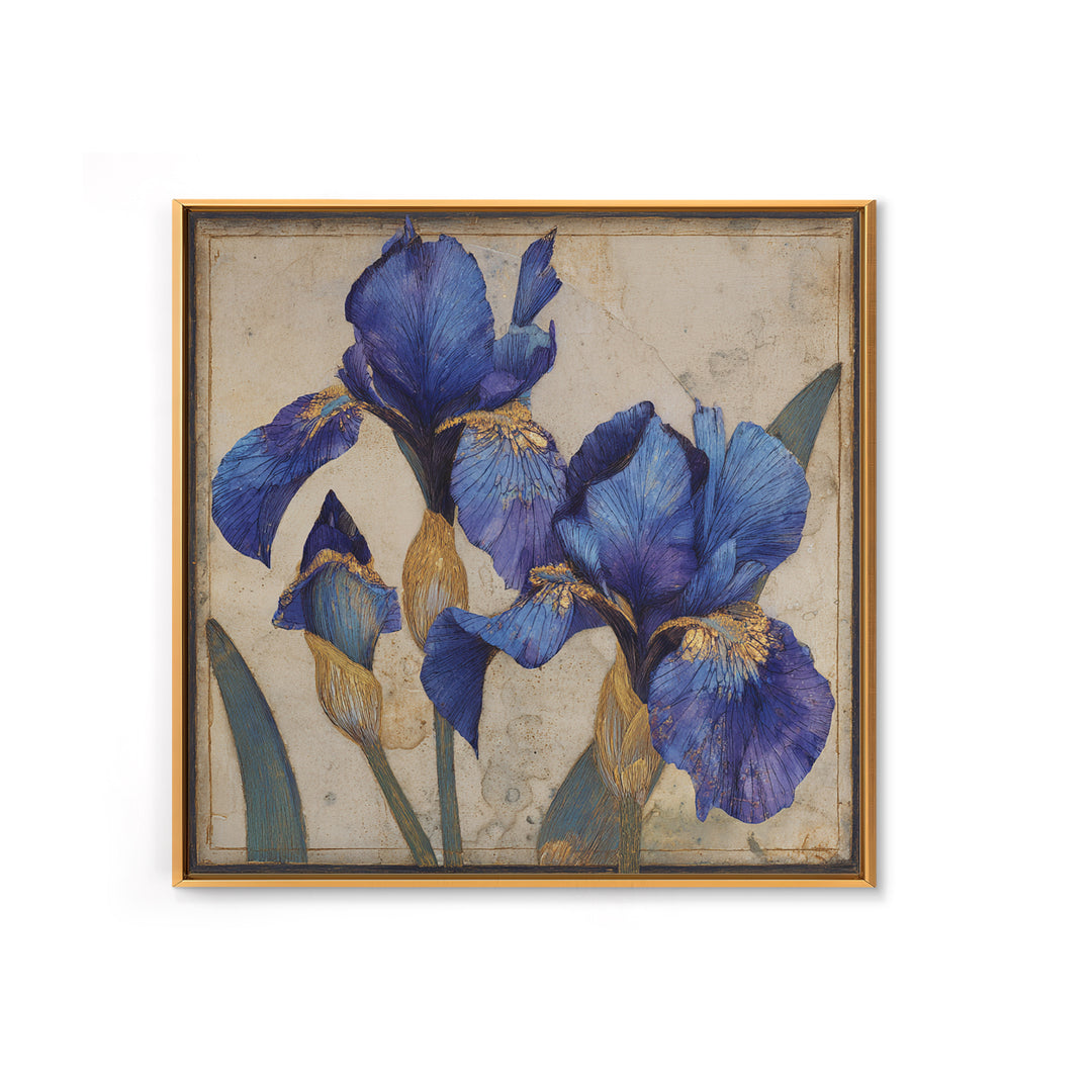 Iris Garden with Blue Violet Strokes Canvas Print, Impressionist Art, Flower Print, Living Room Decor, Watercolor Art, IMP-1x1-92