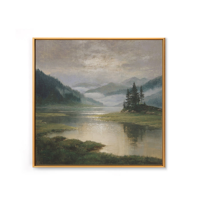 Mountain Lake with Sparkling Reflections Canvas Print, Impressionist Art, Original Painting, Living Room Decor, Impression, IMP-1x1-96