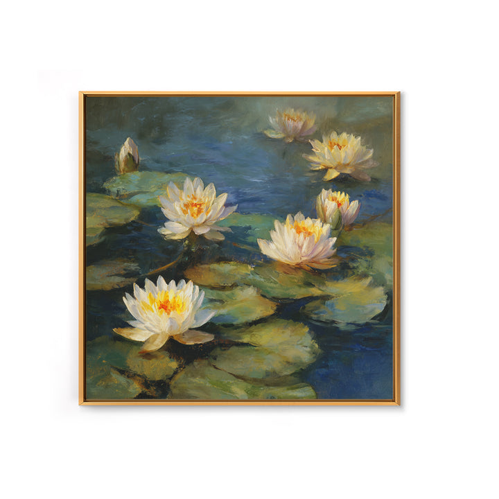 Water Lilies Floating on a Sunlit Pond Canvas Print, Impressionist Art, Oil Painting, Living Room Decor, Impression, IMP-1x1-97