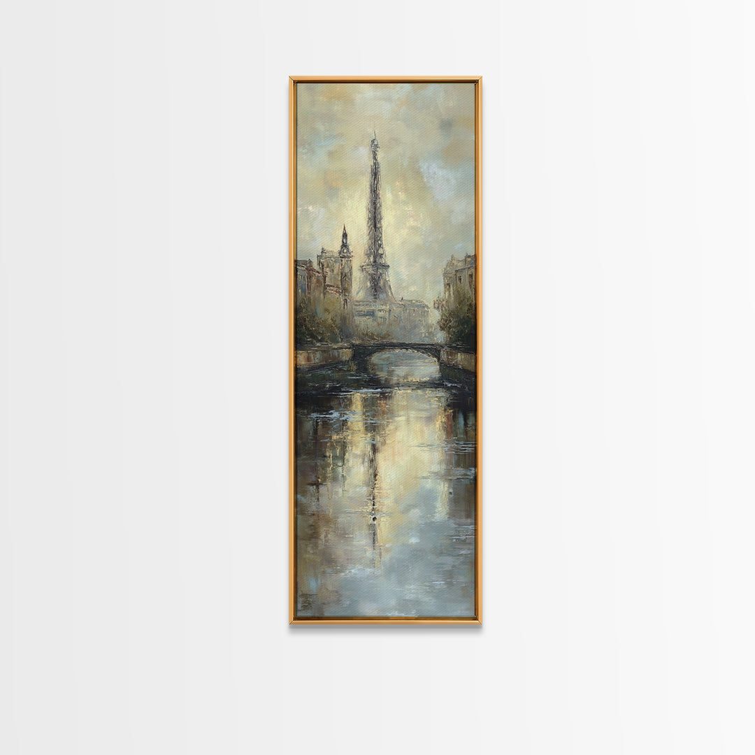 Paris Bridge Reflected Framed Canvas Print, Impressionist Art, Farmhouse Decor, Living Room Decor, Fine Art, Impression, IMP-1x3-19
