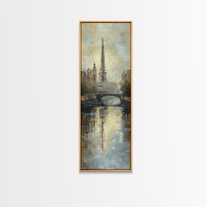Paris Bridge Reflected Framed Canvas Print, Impressionist Art, Farmhouse Decor, Living Room Decor, Fine Art, Impression, IMP-1x3-19