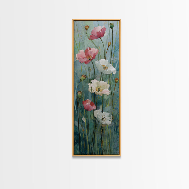 Poppies Blowing Through Green Grass Framed Canvas Print, Impressionist Art, Painting, Living Room Decor, Fine Art, Impression, IMP-1x3-24