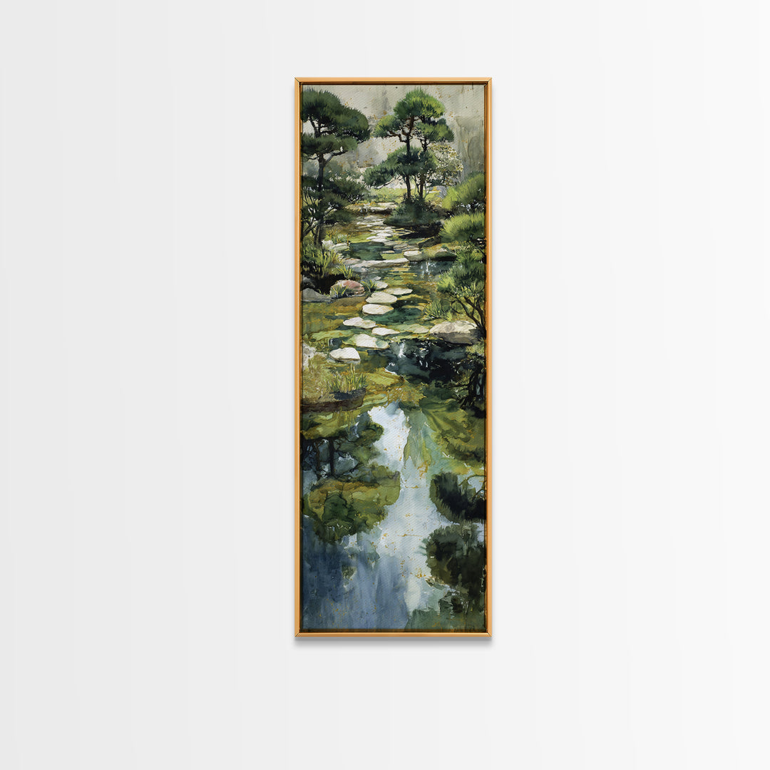 Water Garden Bridge Framed Canvas Print, Impressionist Art, Living Room Art, Living Room Decor, Watercolor Art, Impression, IMP-1x3-30