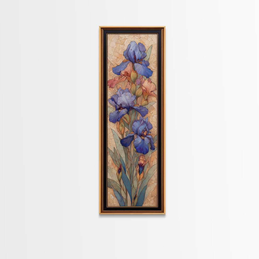 Iris Garden with Blue Violet Strokes Canvas Print, Impressionist Art, Living Room Decor, Watercolor Art, Impression, IMP-1x3-32