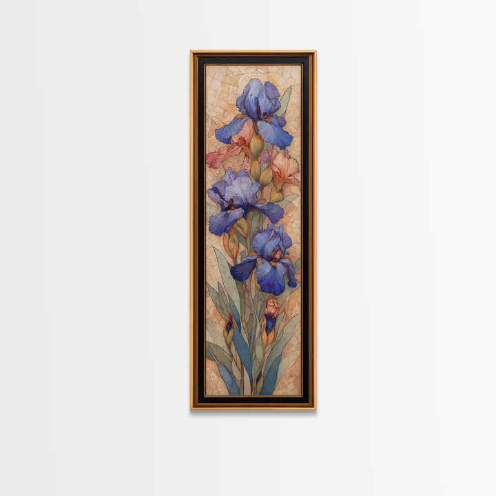 Iris Garden with Blue Violet Strokes Canvas Print, Impressionist Art, Living Room Decor, Watercolor Art, Impression, IMP-1x3-32