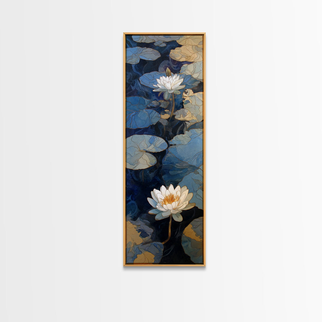 Water Lilies Floating on a Sunlit Pond Canvas Print, Impressionist Art, Minimalist Decor, Living Room Decor, Impression, IMP-1x3-37