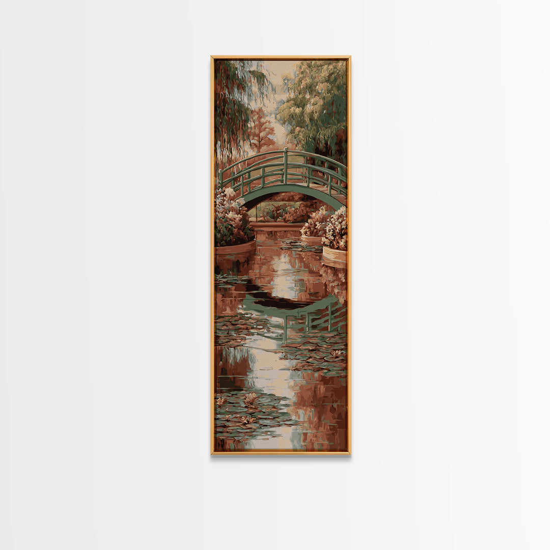 Water Garden Bridge Framed Canvas Print, Impressionist Art, Living Room Art, Living Room Decor, Watercolor Art, Impression, IMP-1x3-54