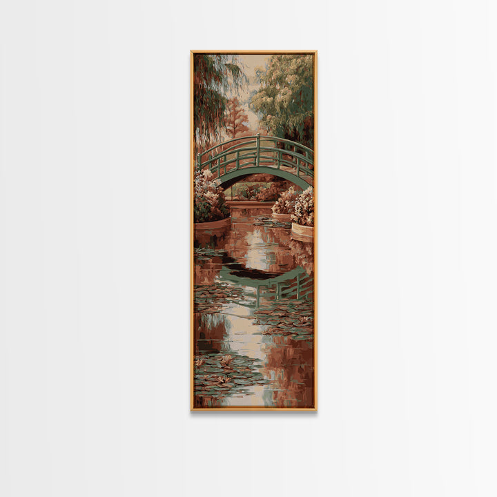 Water Garden Bridge Framed Canvas Print, Impressionist Art, Living Room Art, Living Room Decor, Watercolor Art, Impression, IMP-1x3-54