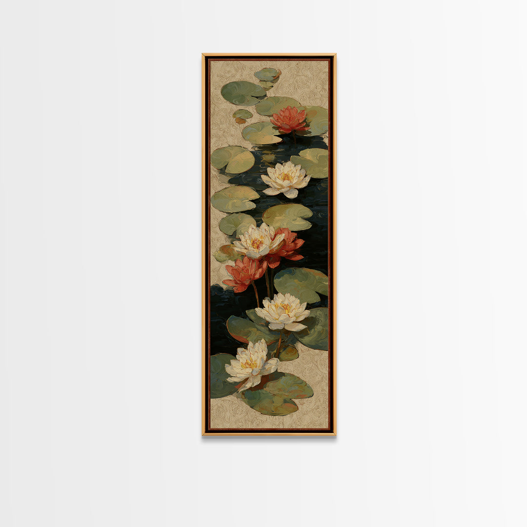 Water Lilies Floating on a Sunlit Pond Framed Canvas Print, Impressionist Art, Art Print, Living Room Decor, Impression, IMP-1x3-61