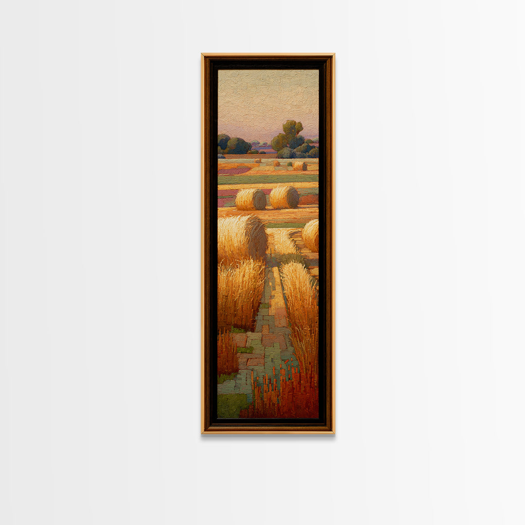 Haystacks Glowing at Golden Hour Framed Canvas Print, Impressionist Art, Living Room Wall Art, Living Room Decor, Impression, IMP-1x3-64