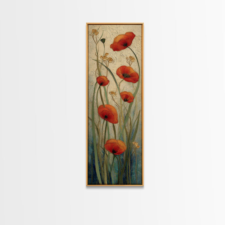 Poppies Blowing Through Green Grass Canvas Print, Impressionist Art, Abstract Painting, Living Room Decor, Fine Art, Impression, IMP-1x3-72