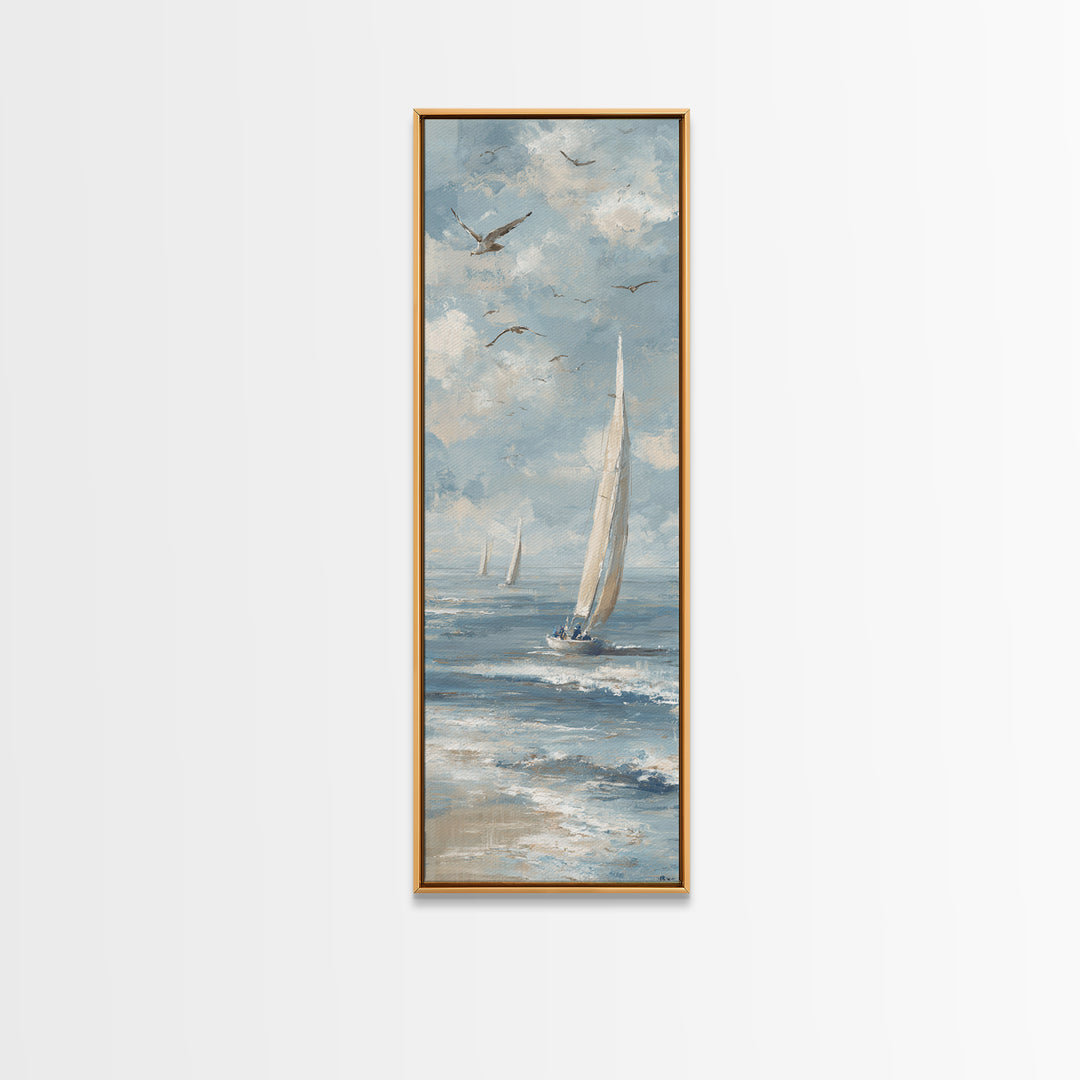 Coastal Beach Figures Framed Canvas Print, Impressionist Art, Colorful Wall Art, Living Room Decor, Fine Art, Impression, IMP-1x3-79