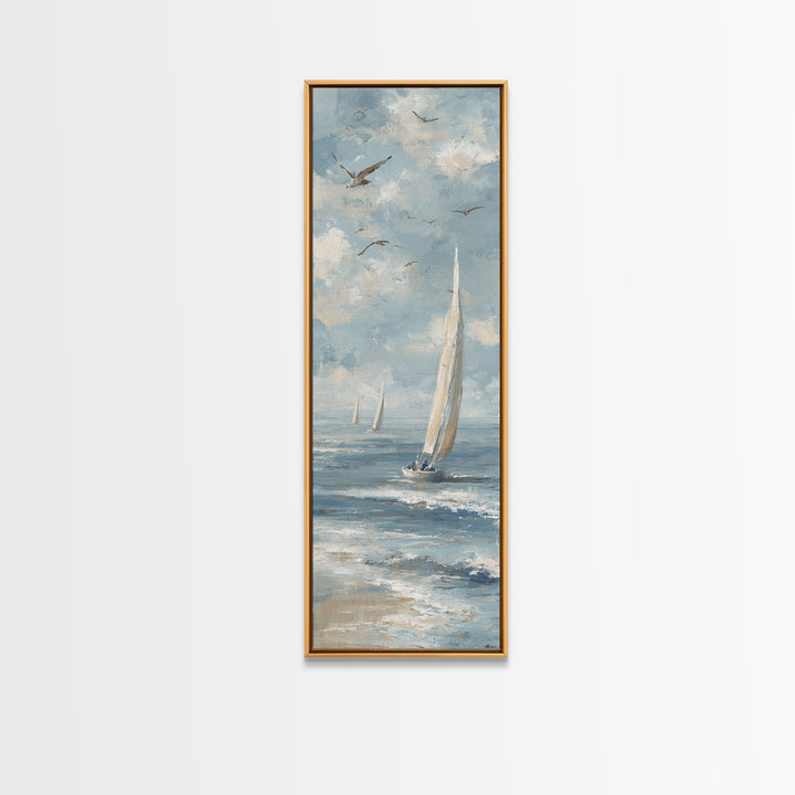 Coastal Beach Figures Framed Canvas Print, Impressionist Art, Colorful Wall Art, Living Room Decor, Fine Art, Impression, IMP-1x3-79