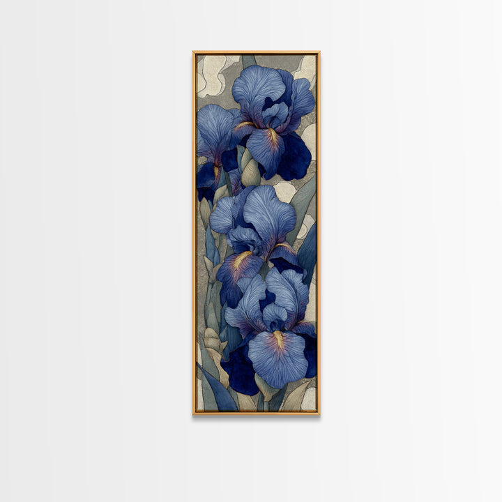 Iris Garden with Blue Violet Strokes Framed Canvas Print, Impressionist Art, Modern Art, Living Room Decor, Oil Painting, IMP-1x3-80