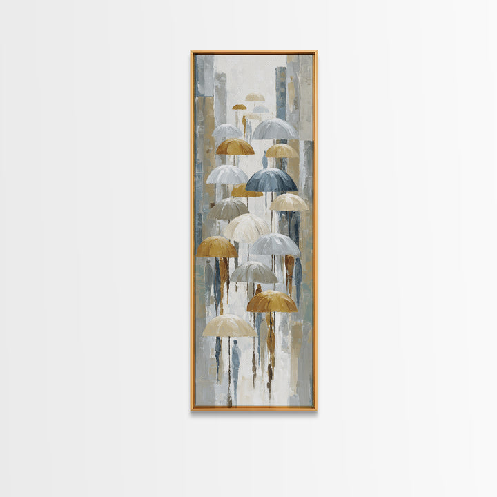 Rainy Boulevard with Umbrella Shapes Canvas Print, Impressionist Art, Abstract Painting, Living Room Decor, Abstract Art, IMP-1x3-81