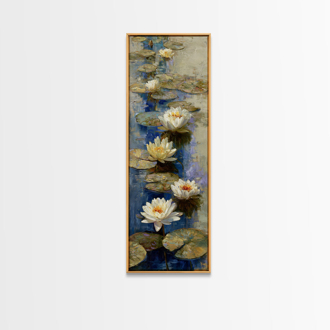 Water Lilies Floating on a Sunlit Pond Canvas Print, Impressionist Art, Bedroom Decor, Living Room Decor, Fine Art, Impression, IMP-1x3-85