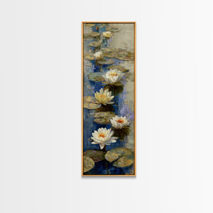 Water Lilies Floating on a Sunlit Pond Canvas Print, Impressionist Art, Bedroom Decor, Living Room Decor, Fine Art, Impression, IMP-1x3-85