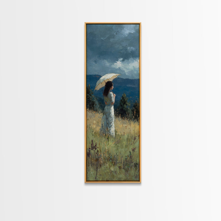 Woman with Parasol in Breezy Meadow Framed Canvas Print, Impressionist Art, Statement Artwork, Living Room Decor, Impression, IMP-1x3-87