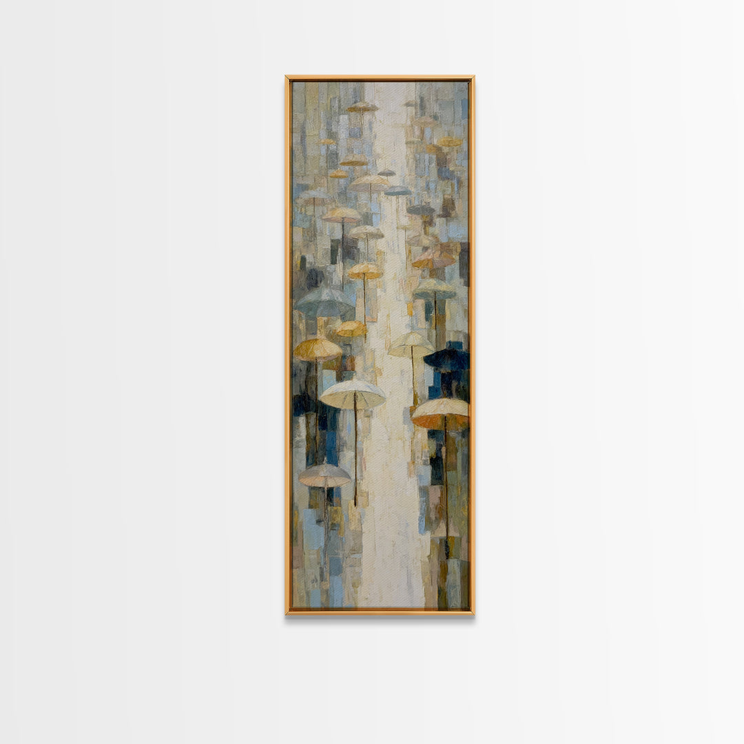 Rainy Boulevard with Umbrella Shapes Canvas Print, Impressionist Art, Luxury Decor, Living Room Decor, Abstract Art, Impression, IMP-1x3-9