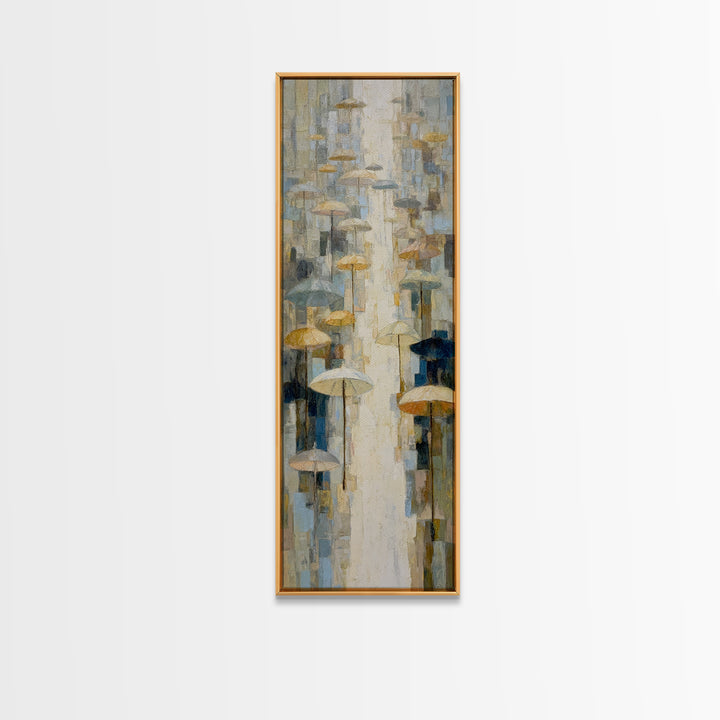 Rainy Boulevard with Umbrella Shapes Canvas Print, Impressionist Art, Luxury Decor, Living Room Decor, Abstract Art, Impression, IMP-1x3-9